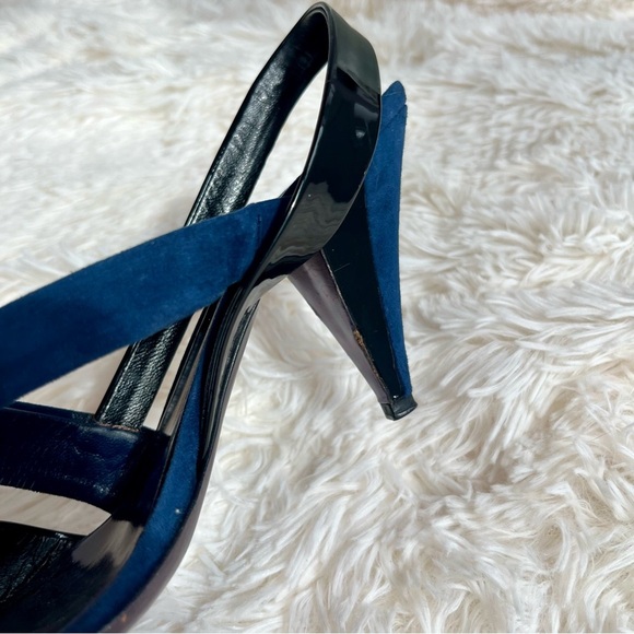 Miu Miu Navy Blue Suede Black Patent Leather Slingback Heels Sandals Size 9.5 - Picture 14 of 14